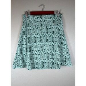 Toad&Co Chaka Skirt Medium Aqua Blue Leaf Print Tencel Organic Cotton A-Line